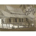 Ilse Noor (b.1941). Rumah cik Mouah - Negeri Sembilan, artist signed, titled, dated (19)86, etching