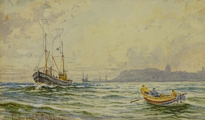 Edward H. Simpson (1901-1989). Keel boats leaving Whitby, watercolour, signed and titled verso, 12.5