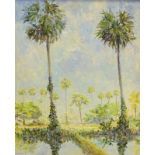 A.J. Riks (20thC). Sugar Palms, oil on board, signed and titled verso, 50cm x 40cm.