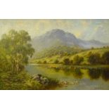 Charles Leader (19thC/20thC). River landscapes, oil on canvas, signed, 39.4cm x 59.5cm, a pair.