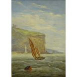 19thC British School. Scarborough coastal scene, oil on canvas, indistinctly signed, dated and title