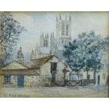 V. Robinson (19thC/20thC). Lincoln Cathedral, watercolour, signed, 55cm x 65cm, and two others, Stee
