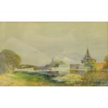 Ms. Thein Pe (20thC). Burmese temple, watercolour, signed, 22.5cm x 37cm.