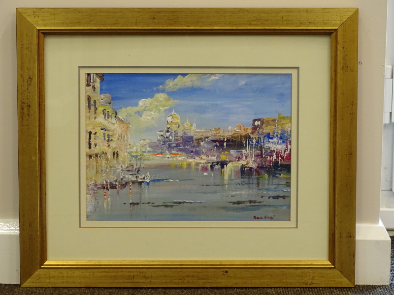 Roberto Luigi Valente (b.1926). Venice canal scene, oil, signed, 26.5cm x 36.5cm. - Image 2 of 4