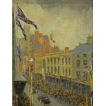 Barrell (20thC). Royal Procession Lincoln, oil on canvas, signed, dated (19)47 and titled verso 59cm