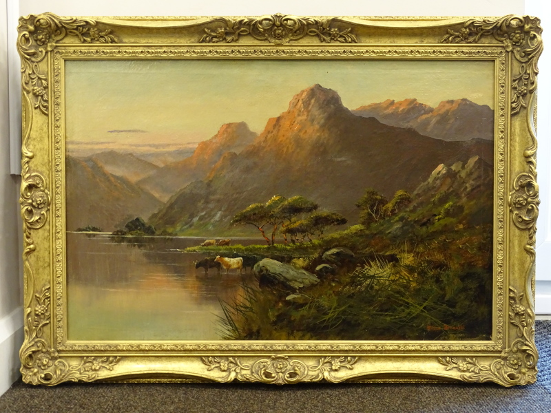 Follower of De Breanski. Mountain river scene, oil on canvas, signed, 49cm x 74cm. - Image 2 of 4