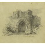 •19thC British School. Gateway of Lincoln Castle, pencil drawing, titled, 12.5cm x 13.5cm.