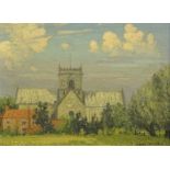 Clive Richard Browne (1901-1991). Church landscape, oil on board, signed, 19.5cm x 25cm.