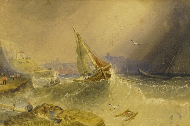 Henry Barlow Carter (1803-1867). Floundering ships near a coastline, watercolour, 19cm x 28.5cm.