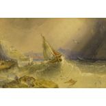 Henry Barlow Carter (1803-1867). Floundering ships near a coastline, watercolour, 19cm x 28.5cm.