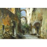 20thC Continental School. Scena Della Strada, del Villaggio, oil on canvas, indistinctly signed, and