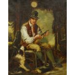 B. Halle (19thC). Gentleman with violin and dog, oil on canvas, signed and dated 1832, 50cm x 39.5cm