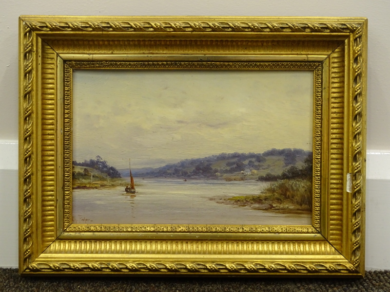 Charles Fisher (19thC/20thC). On the Thames above Saltash, oil on canvas, signed and titled verso, 1 - Image 2 of 4