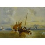 19thC British School. Fishing boats off the coast, watercolour, 23.5cm x 33cm.