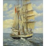 •R.P. Reynolds (20thC). Masted ship at sea, oil on canvas, signed and dated 1977, 100cm x 90cm.