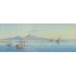 Yves Gianni (19thC/20thC). Italian coastline with fishing boats, volcano in the background, watercol