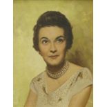 20thC British School. Head and shoulders portrait of a lady, oil on canvas, indistinctly signed, 44c