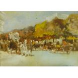 Chilpe Massari (19thC). Parisian street scene with horse and carriage, signed and dated 1887, 25cm x