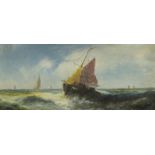 William Matthew Hale (c.1849-c.1929). Masted ships at sea, oil on board, signed, 14.5cm x 33cm.