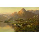 Follower of De Breanski. Mountain river scene, oil on canvas, signed, 49cm x 74cm.