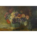 Stevens(?) (20thC). Floral still life, oil on canvas, indistinctly signed, 48.5cm x 70cm.