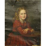 19thC British School. Half length portrait of a young lady in scarlet dress, oil on canvas, 70cm x 5