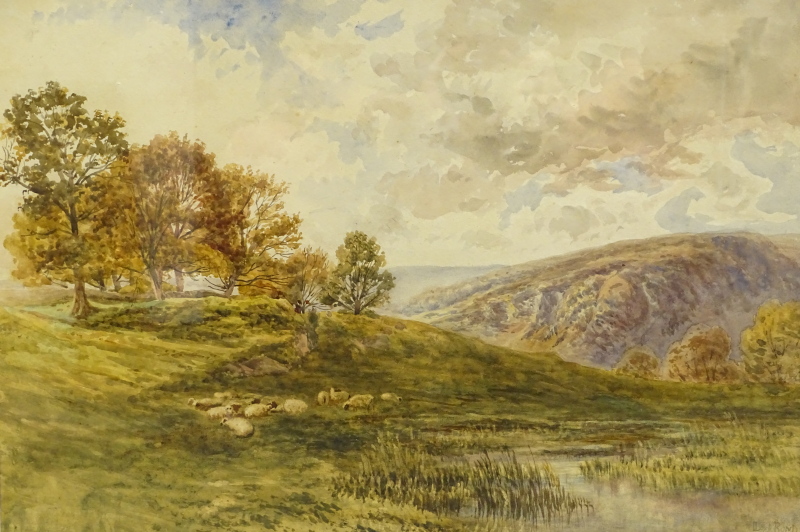 John Lloyd Bond (19thC). Rural landscape with sheep, watercolour, signed, 38cm x 55cm.