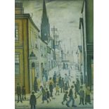 After Laurence Stephen Lowry. The Organ Grinder, coloured print, 55.5cm x 40cm.