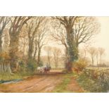 Henry Charles Fox (1855/60-1929). Country lane with horses, watercolour, signed and dated 1907, 38.5