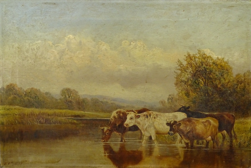 William Vivian Tippett (1833-1910). Cattle at waters edge. oil on canvas, signed, 35.5cm x 53.5cm