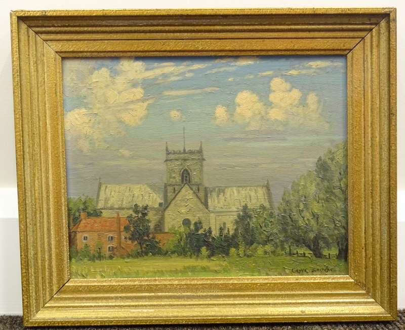 Clive Richard Browne (1901-1991). Church landscape, oil on board, signed, 19.5cm x 25cm. - Image 2 of 4