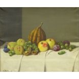 Kisteleky(?) (20thC). Fruit still life, oil on canvas, indistinctly signed, 49cm x 59cm.