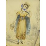 19thC School. Maiden holding a basket, watercolour, 15cm x 11cm, and eight other pictures. (9) Prove