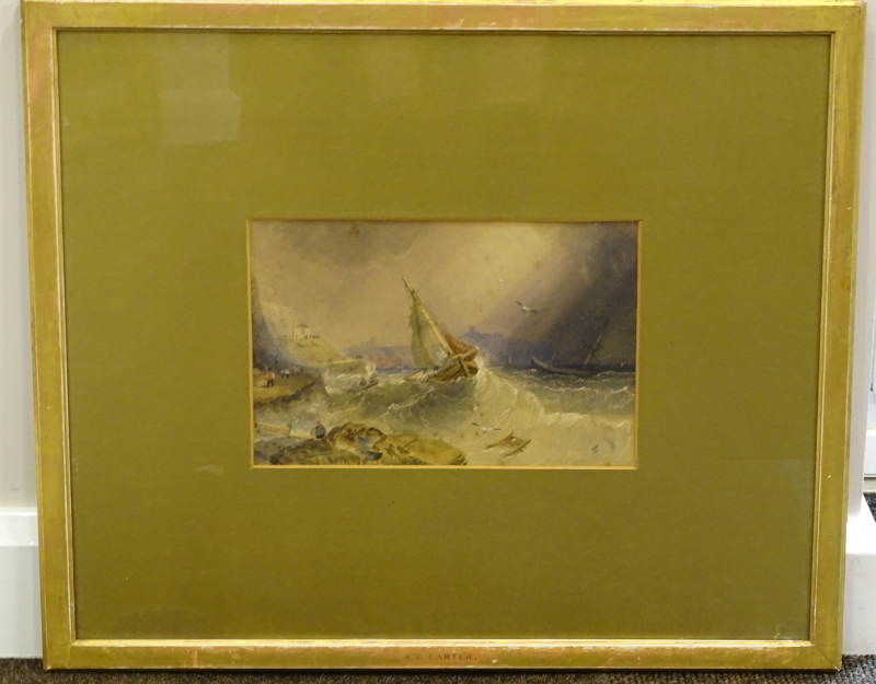 Henry Barlow Carter (1803-1867). Floundering ships near a coastline, watercolour, 19cm x 28.5cm. - Image 2 of 3