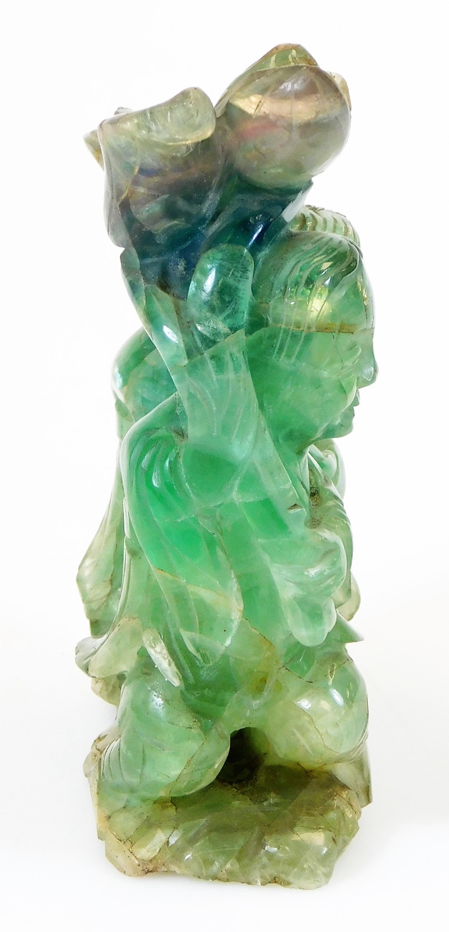 A Chinese carved green quartz sculpture of Hehe Erxian, the heavenly twins, gods of harmony and - Image 4 of 8