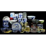 Various 20thC Chinese Oriental and other ceramics, etc., various blue and white brush pots, 12cm