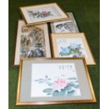 Various Chinese pictures. Dragonflies and trees, wash with seal mark, 50cm x 32cm, various other