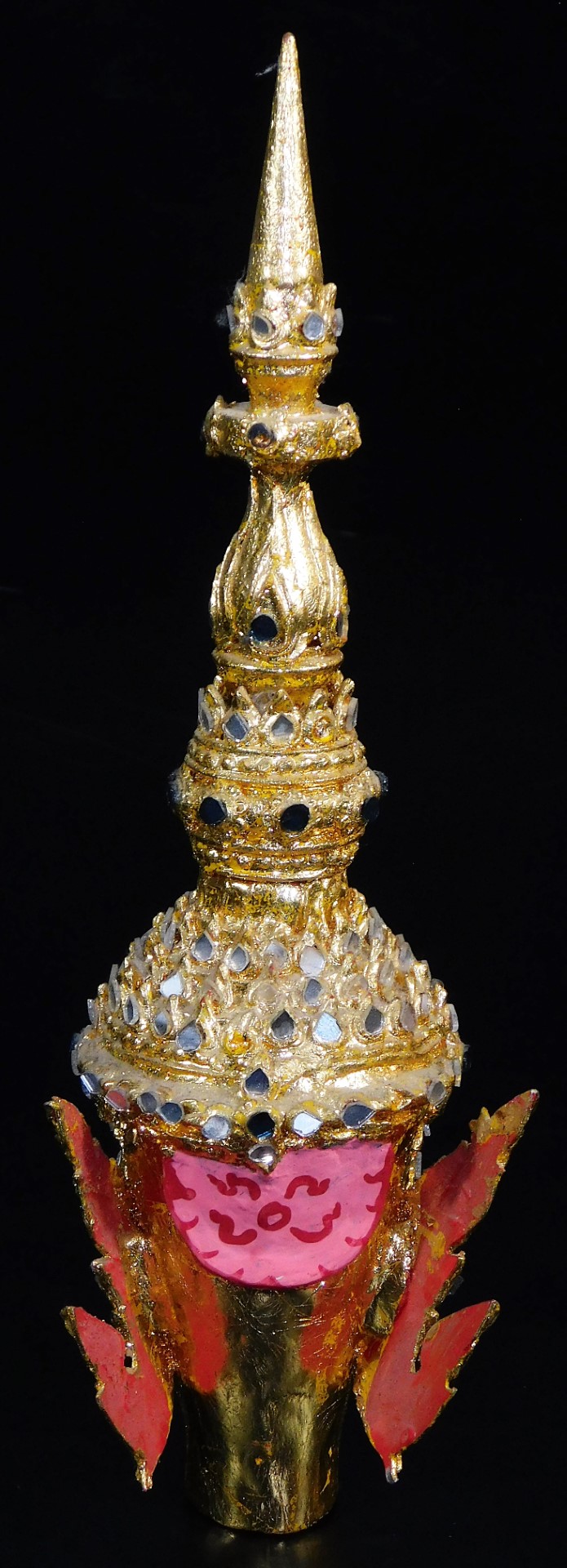 A Thai face mask, heavily decorated with mirrored glass sections set with tusks and with fierce - Image 14 of 16