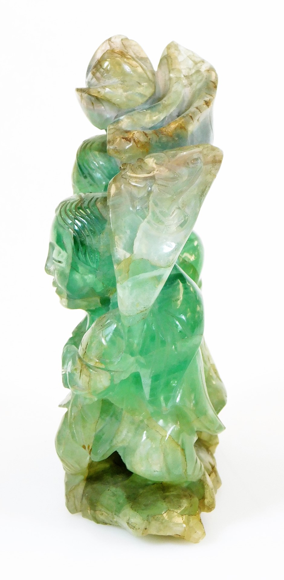 A Chinese carved green quartz sculpture of Hehe Erxian, the heavenly twins, gods of harmony and - Image 2 of 8