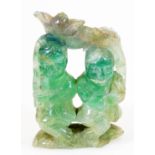 A Chinese carved green quartz sculpture of Hehe Erxian, the heavenly twins, gods of harmony and