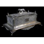 An early 20thC Indian ceremonial freedom casket, of rectangular form, with tiger knop, heavily