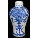 A Kangxi period blue and white baluster vase, with short neck from the Blue Chrysanthemum wreck,