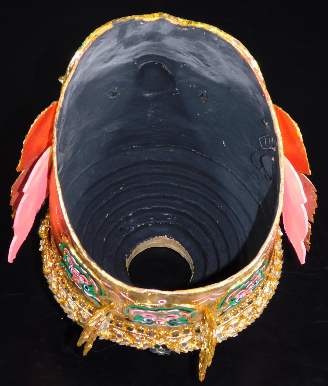 A Thai face mask, heavily decorated with mirrored glass sections set with tusks and with fierce - Image 6 of 16