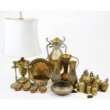 Various eastern metalware, early 20thC brass ware, rope twist vase of baluster form terminating in