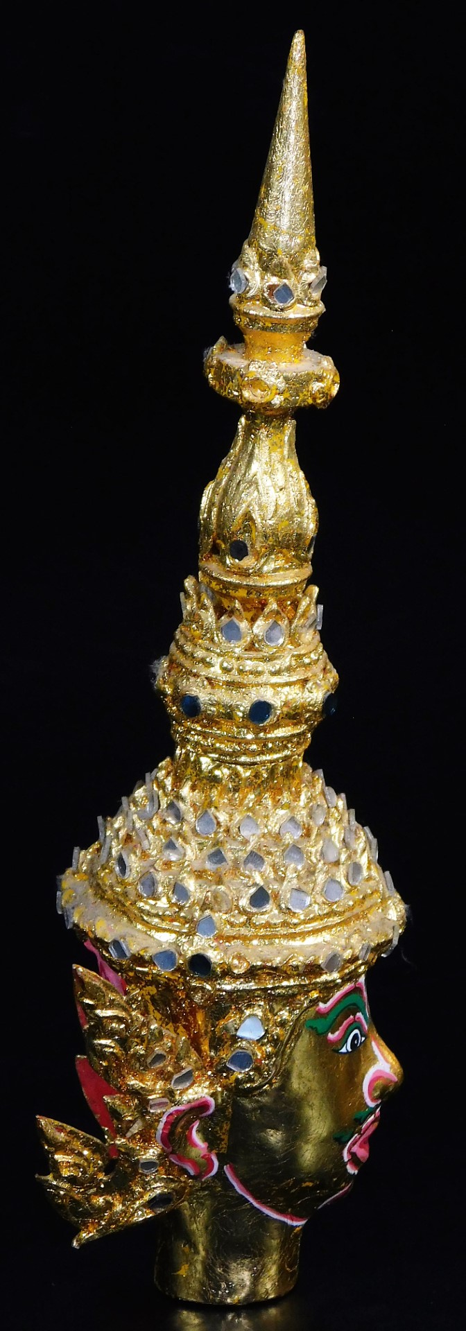 A Thai face mask, heavily decorated with mirrored glass sections set with tusks and with fierce - Image 15 of 16