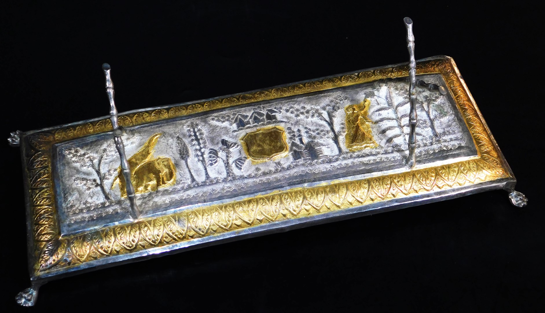 An early 20thC Indian ceremonial freedom casket, of cylindrical form on a stand, heavily repousse - Image 2 of 7