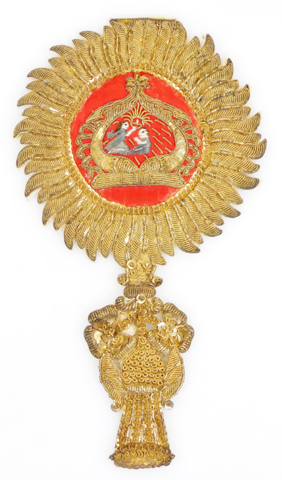 An early 20thC bullion work Maharajah turban adornment, with Simon De Montfort seal, of shaped