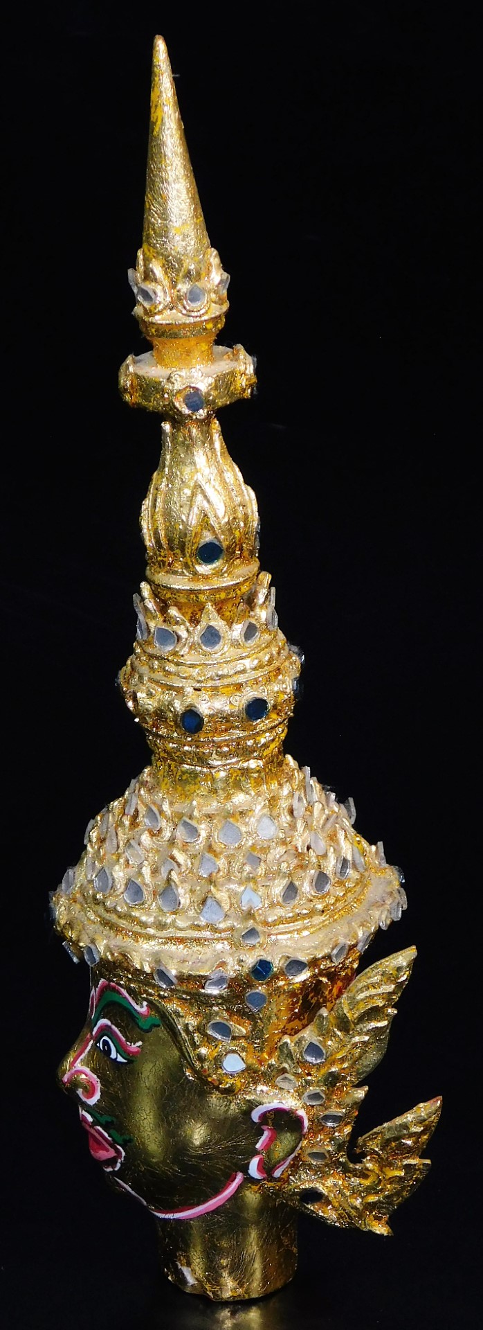 A Thai face mask, heavily decorated with mirrored glass sections set with tusks and with fierce - Image 13 of 16