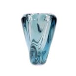 A late 20thC heavy turquoise blue glass vase, with spiral fluted moulding, 20cm high.