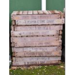 Ten wooden vegetable crates, named for H Pearson and Sons, Cowbit 1953, 15cm high, 75cm wide, 45cm